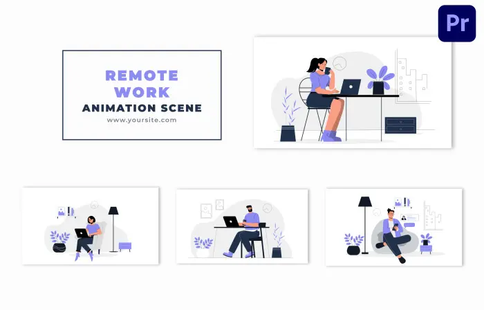 Remote Work Concept Flat Vector Cartoon Design Animation Scene